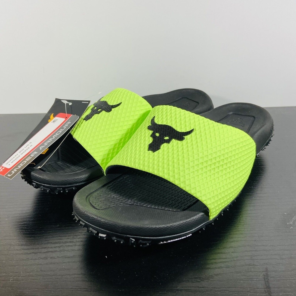 Mens Under Armour Project Rock‎ Green Slides Strap Sandals 3025237 Size 9